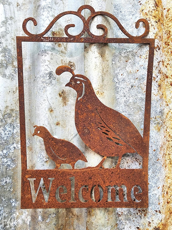 QUAIL BUDDIES RUSTY WELCOME SIGN