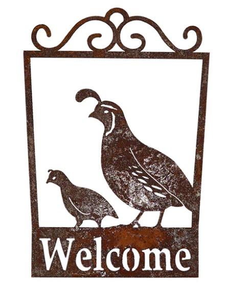QUAIL BUDDIES RUSTY WELCOME SIGN
