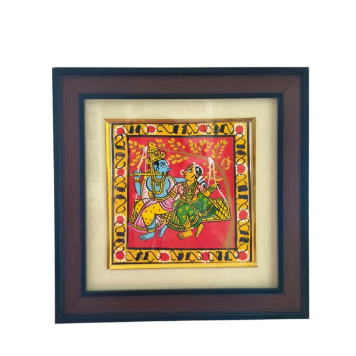Radha Krishna on Swing (Jhoola) - Handcrafted Cheriyal Folk Art Painting   Cheriyala Painting