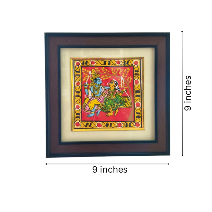 Radha Krishna on Swing (Jhoola) - Handcrafted Cheriyal Folk Art Painting   Cheriyala Painting