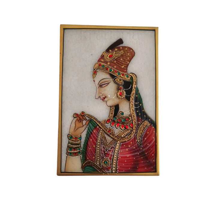 Rajasthan Maharani in Crimson and Gold Marbel Painting   Paintings