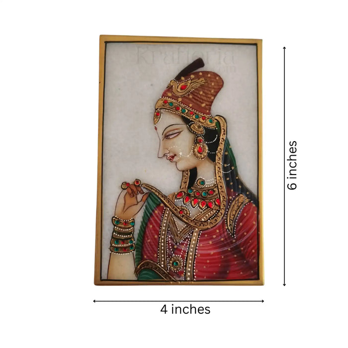 Rajasthan Maharani in Crimson and Gold Marbel Painting   Paintings