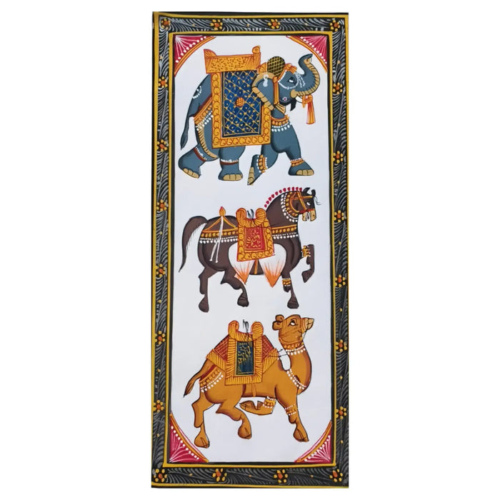 Rajasthani Miniature Panel - Ceremonial Animals   Paintings