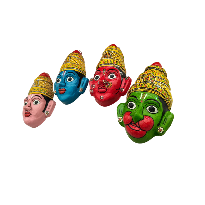 Cheriyal Ram Darbar masks: Ram, Lakshman, Seeta, Hanuman. Set of 4 religious wall art.