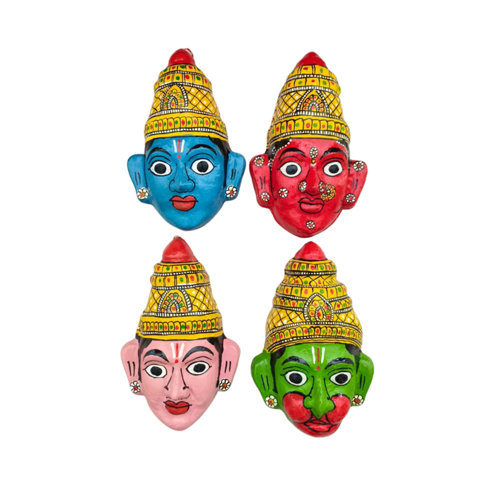 Cheriyal Ram Darbar masks: Ram, Lakshman, Seeta, Hanuman religious wall art.