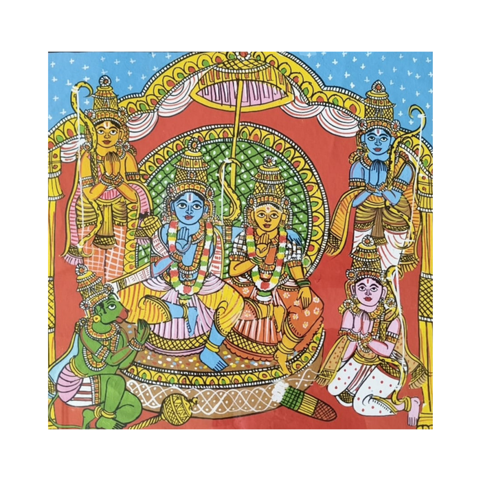 Rama Sita Cheriyal painting, vibrant traditional Telangana folk art wall decor.