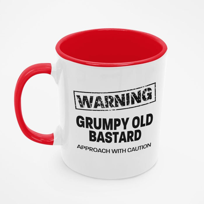 RED - " WARNING GRUMPY OLD BASTARD " - Quote mug