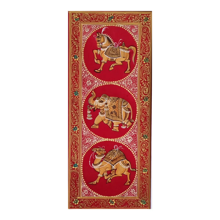 Regal Animalia - A Triptych of Indian Processionals Miniature Painting   Paintings