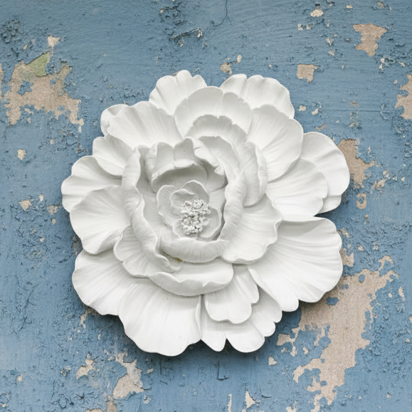 RESIN PEONY WALL ART - WHITE