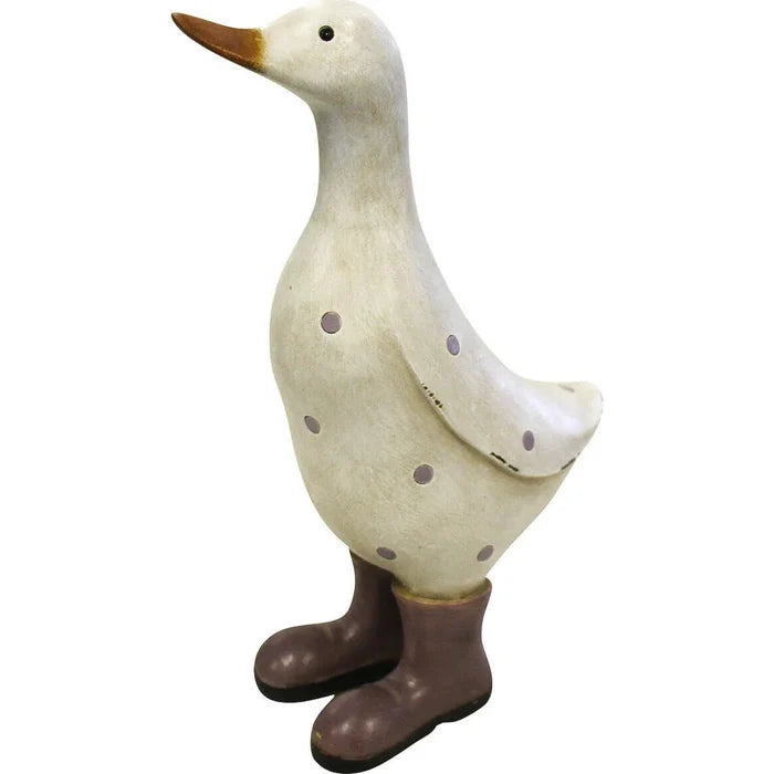 RESIN SPOTTED DUCK IN PURPLE BOOTS - SMALL