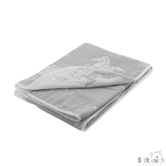 REVERSIBLE WHITE/GREY ROCKING HORSE COTTON WRAP - FBP214-W/G