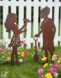 RIVER & RAIN - BOY & GIRL RUSTY METAL GARDEN STAKES - AUSTRALIAN MADE