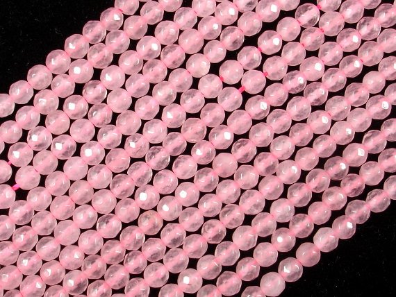 Rose Quartz, 4mm (4.5 mm) Faceted Round Beads-BeadBasic