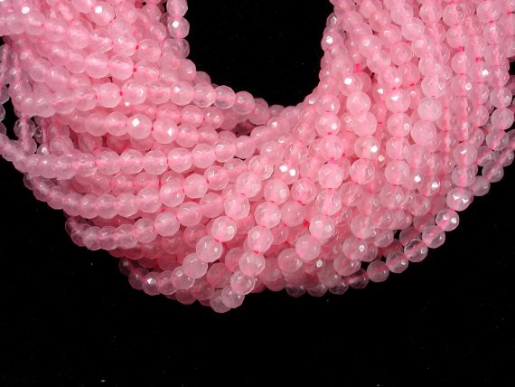 Rose Quartz, 4mm (4.5 mm) Faceted Round Beads-BeadBasic