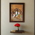 Shiva Parvati rosewood inlay artwork, religious wall art framed on Mount Kailash.