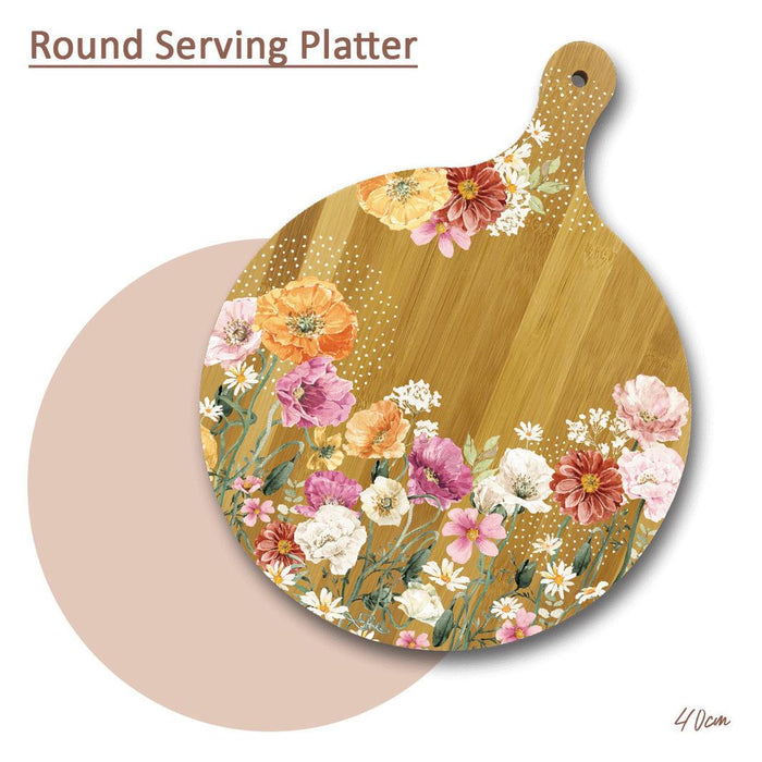 ROUND BAMBOO SERVING PLATTER - SUMMER POPPIES