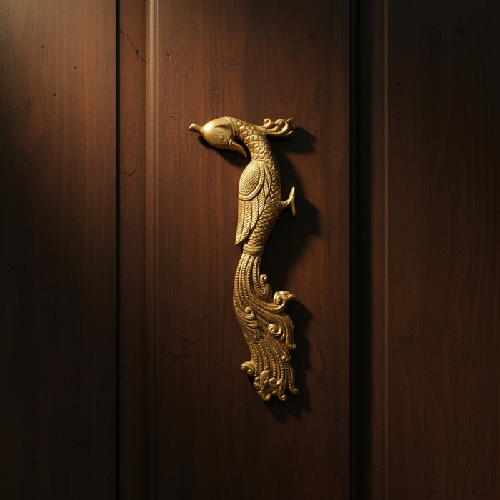 Royal Brass Peacock Door Knocker – Handcrafted Antique Entrance Decor   Brass Artwork