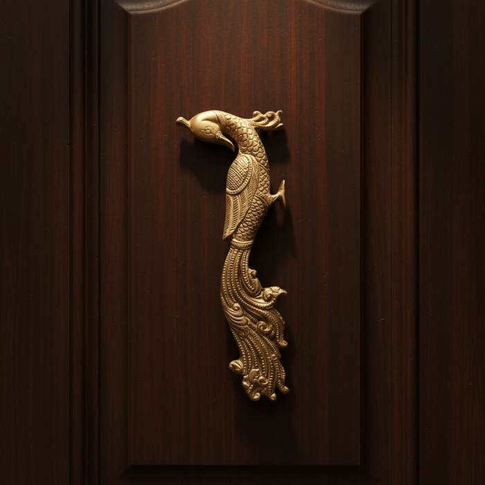 Royal Brass Peacock Door Knocker – Handcrafted Antique Entrance Decor   Brass Artwork