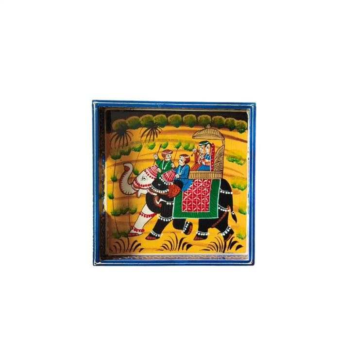 Royal Elephant Procession Hand-Painted Wooden Drawer Box   Wood Decorative