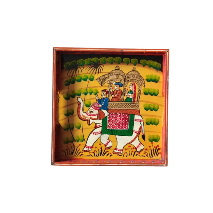 Royal Elephant Procession Hand-Painted Wooden Drawer Box   Wood Decorative