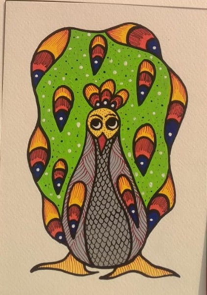 Royal Plumage – Handcrafted Gond Peacock Painting   Paintings