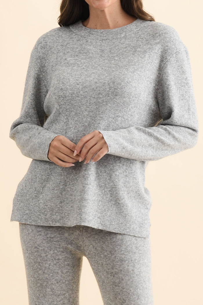 Ruby Grey Knit Jumper,Brunette model,alt text|model:MJ