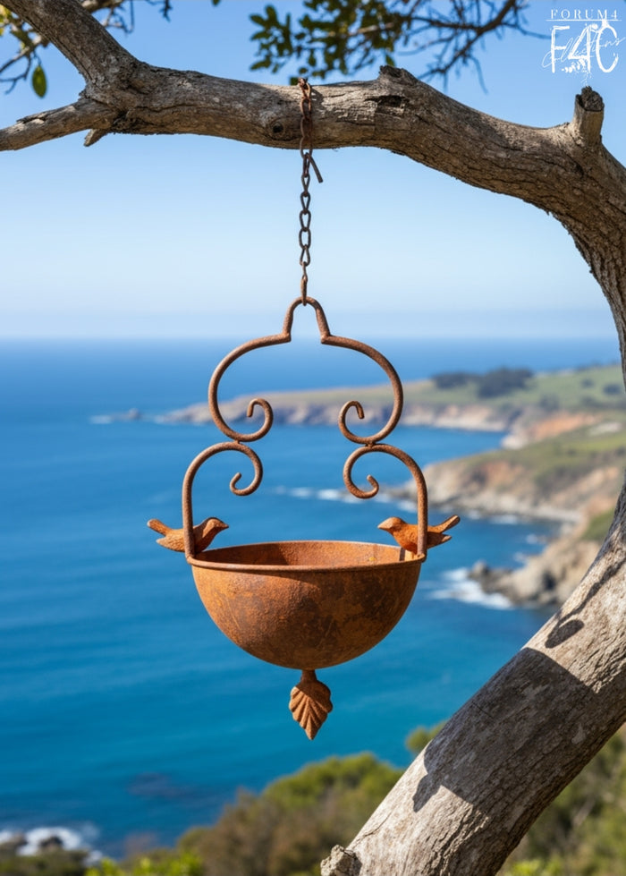 RUSTIC ELEGANT HANGING BIRD FEEDER RUST