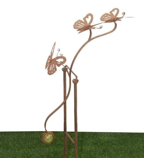 RUSTY BUTTERFLIES ROCKING TOPIARY WITH BALL