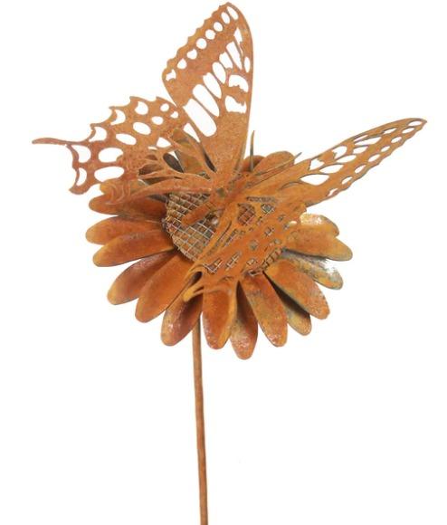 RUSTY BUTTERFLY ON FLOWER GARDEN STAKE