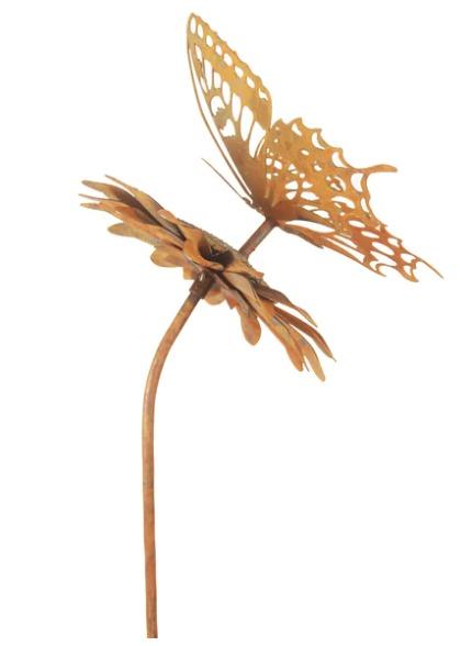 RUSTY BUTTERFLY ON FLOWER GARDEN STAKE