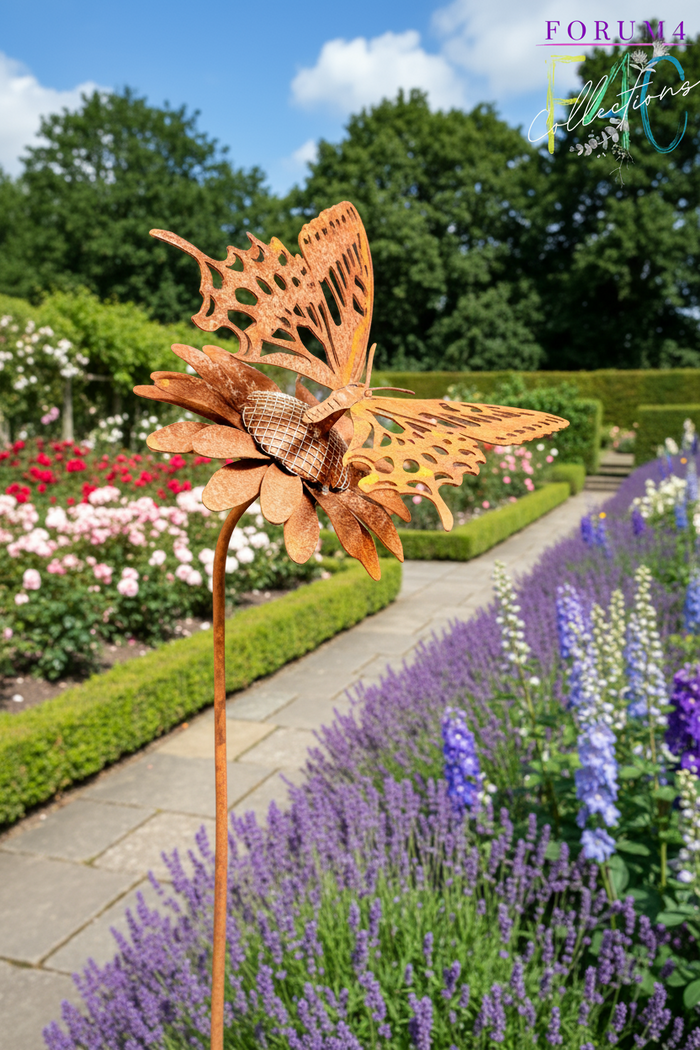 RUSTY BUTTERFLY ON FLOWER GARDEN STAKE