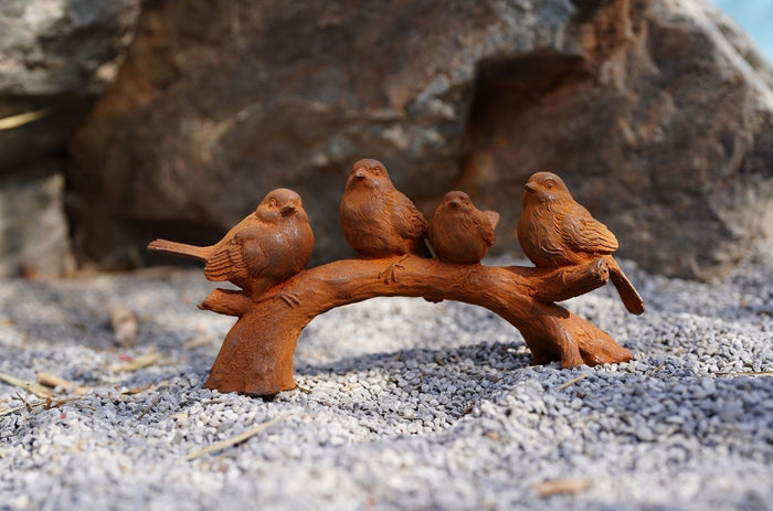 RUSTY CAST IRON BIRDS ON A BRANCH