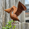 RUSTY FLAPPING PELICAN METAL GARDEN FEATURE