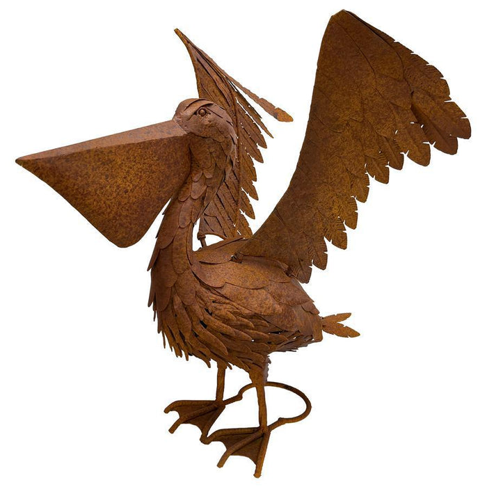 RUSTY FLAPPING PELICAN METAL GARDEN FEATURE