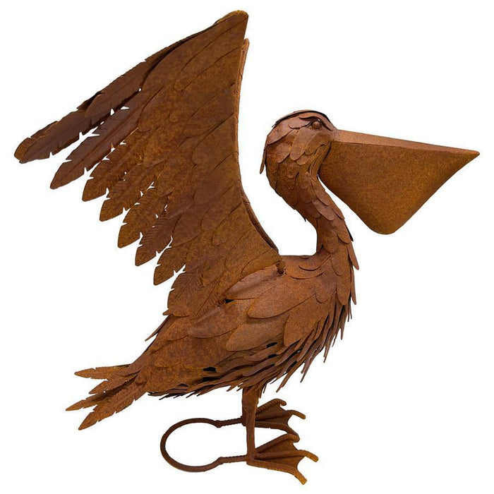 RUSTY FLAPPING PELICAN METAL GARDEN FEATURE