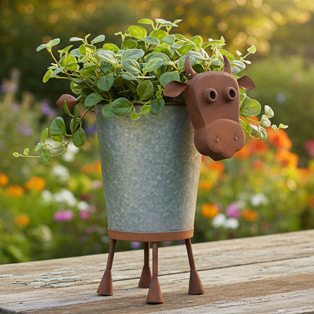 RUSTY & GALVANIZED MOO COW PLANTER
