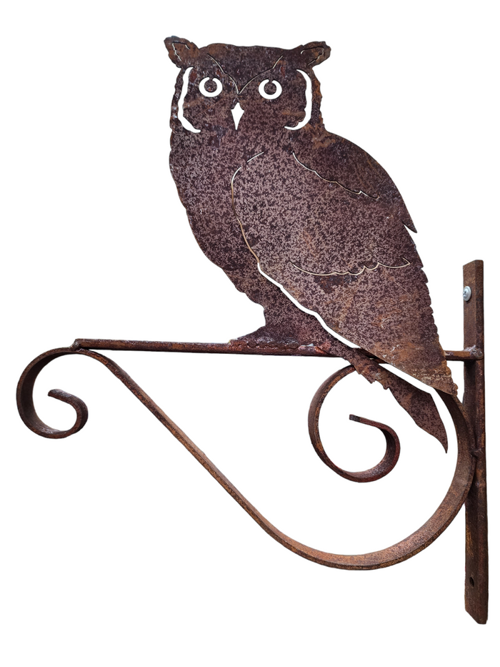 RUSTY GARDEN WALL HOOK WITH OWL