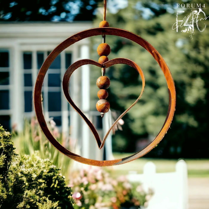 RUSTY HANGING GARDEN ORB - INTERNAL HEART - MEDIUM