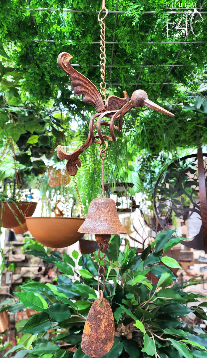 RUSTY HANGING HUMMINGBIRD WITH BELL