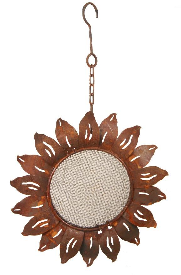 RUSTY HANGING SUNFLOWER BIRD FEEDER / PLANTER