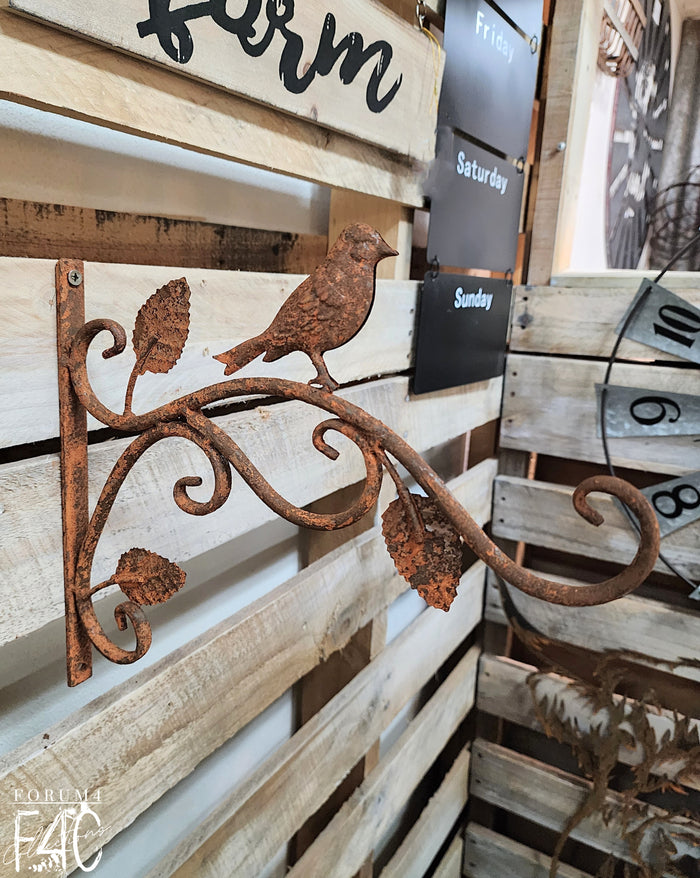 RUSTY ORNATE BIRD WALL BRACKET HOOK