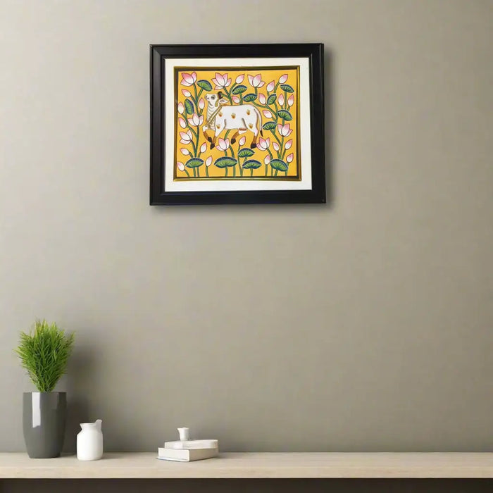 Sacred Cow in a Lotus Garden Pichwai Art   Paintings