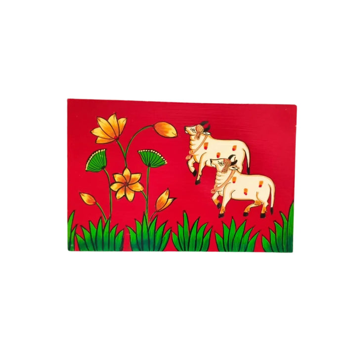 Sacred Cows and Lotus Flowers - Traditional Indian Pichwai Art Wooden Box   Wood Decorative