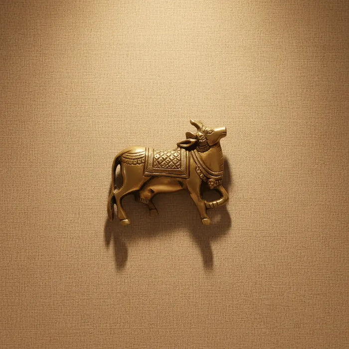 Sacred Golden Brass Nandi Bull Wall Hanging / Decor Idol   Brass Ware
