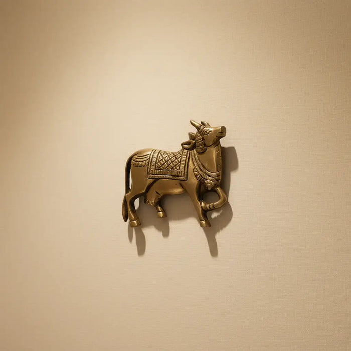 Sacred Golden Brass Nandi Bull Wall Hanging / Decor Idol   Brass Ware