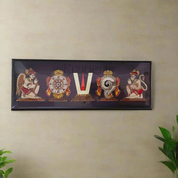 Sacred Inlay Artwork – Vaishnava Wall Hanging with Garuda & Hanuman | Shanka Chakra   Inlay Art