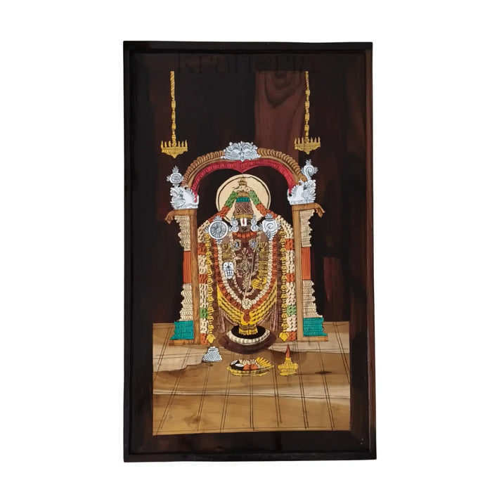 Sacred Rosewood Inlay – Tirupati Balaji Idol with Temple Arch   Inlay Art