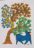 Sacred Tree & Blue Deer Gond Painting   Paintings