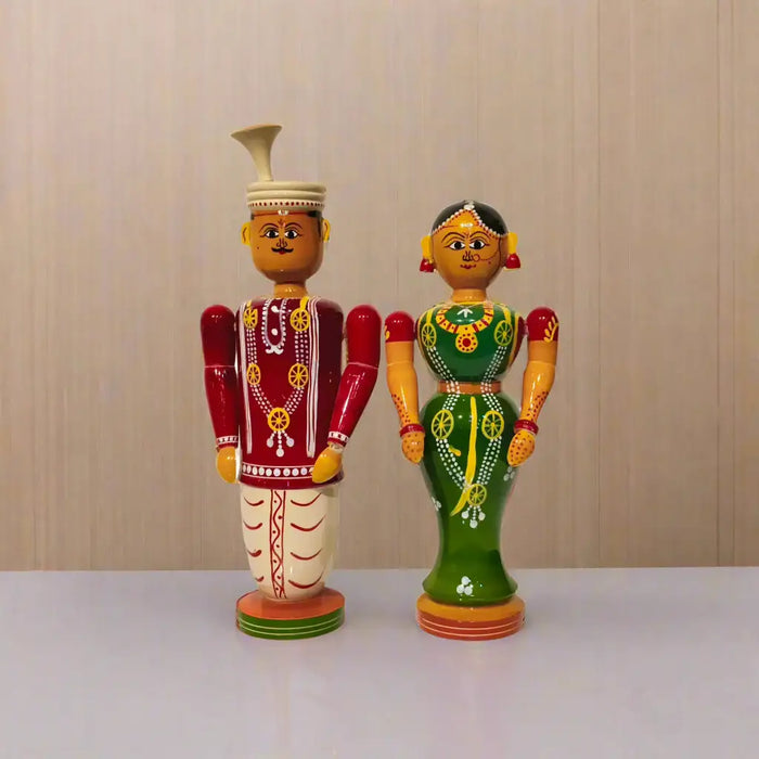 Sacred Union – Etikoppaka Wooden Bride and Groom in Traditional Attire   Etikoppaka Lacquerware