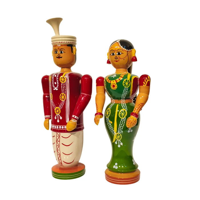 Sacred Union – Etikoppaka Wooden Bride and Groom in Traditional Attire   Etikoppaka Lacquerware